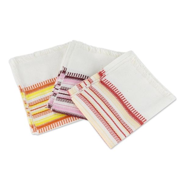 Alternate image for Set of 3 Handwoven Guatemalan Cotton Dish Towels Warm Colors