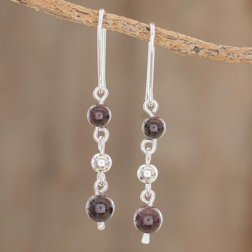 Round Garnet Dangle Earrings Crafted in Guatemala 'Lovely Passion'