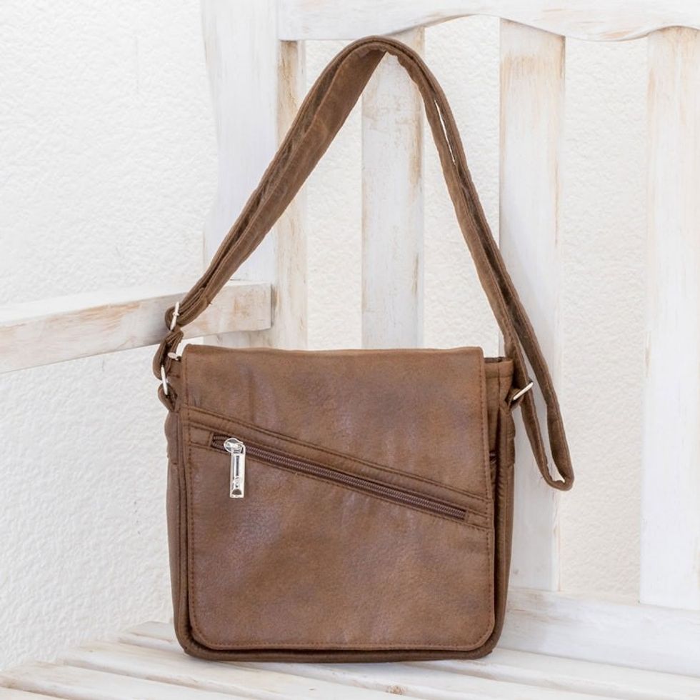 Handmade Faux Leather Messenger Bag in Espresso 'Espresso Journey'