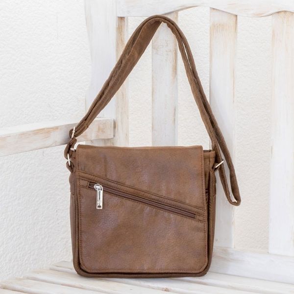 Alternate image for Handmade Faux Leather Messenger Bag in Espresso Espresso Journey