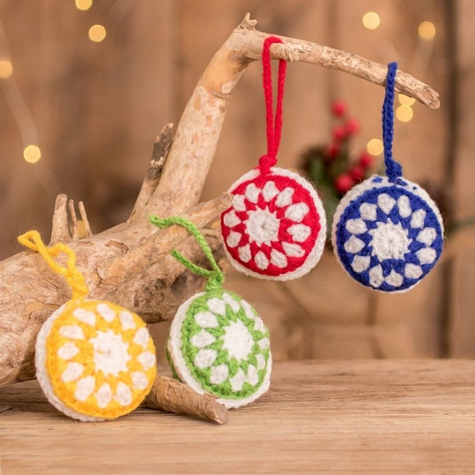 Hand-Crocheted Assorted Ornaments from Guatemala Set of 4 'Fantastic Holiday'