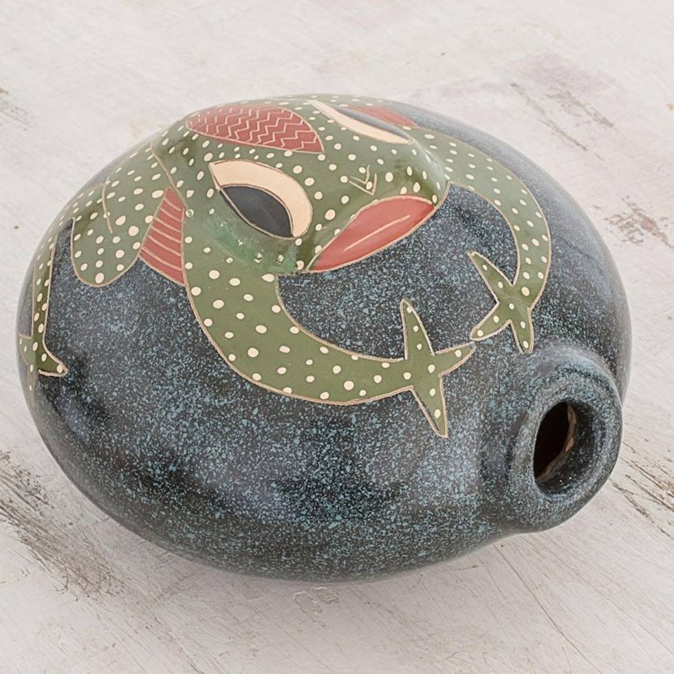 Handcrafted Frog Ceramic Decorative Vase from Nicaragua 'In the Pond'