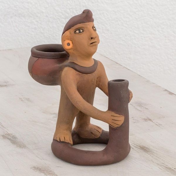 Alternate image for Handcrafted Pre-Hispanic Ceramic Sculpture from Nicaragua Man with Jar