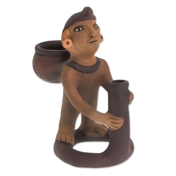Alternate image for Handcrafted Pre-Hispanic Ceramic Sculpture from Nicaragua Man with Jar