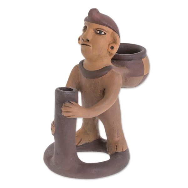 Alternate image for Handcrafted Pre-Hispanic Ceramic Sculpture from Nicaragua Man with Jar