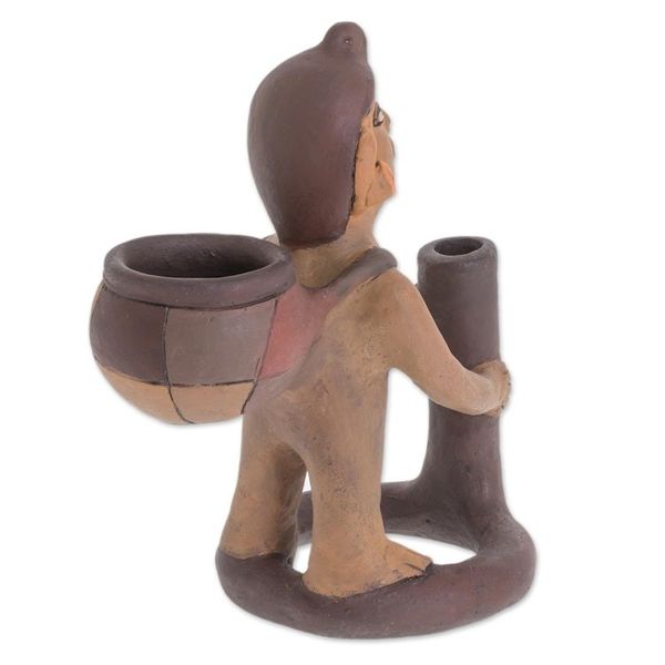 Alternate image for Handcrafted Pre-Hispanic Ceramic Sculpture from Nicaragua Man with Jar