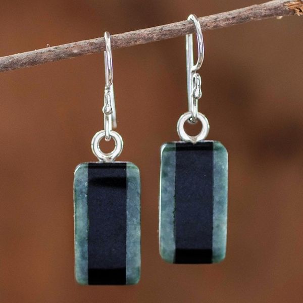 Alternate image for Striped Dark Green and Black Jade Earrings from Guatemala Black Forest Road