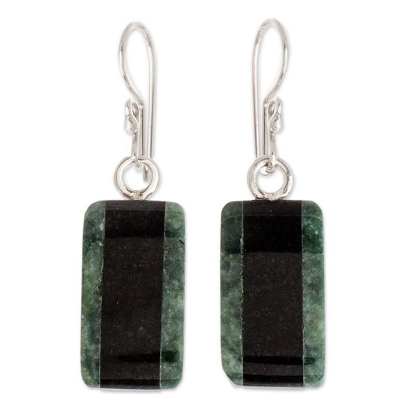 Alternate image for Striped Dark Green and Black Jade Earrings from Guatemala Black Forest Road