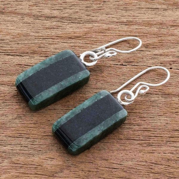 Alternate image for Striped Dark Green and Black Jade Earrings from Guatemala Black Forest Road