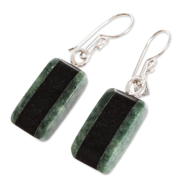Alternate image for Striped Dark Green and Black Jade Earrings from Guatemala Black Forest Road