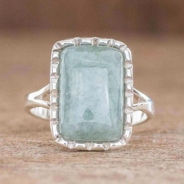 Alternate image for Square Cut Apple Green Jade Cocktail Ring from Guatemala Subtle in Apple Green