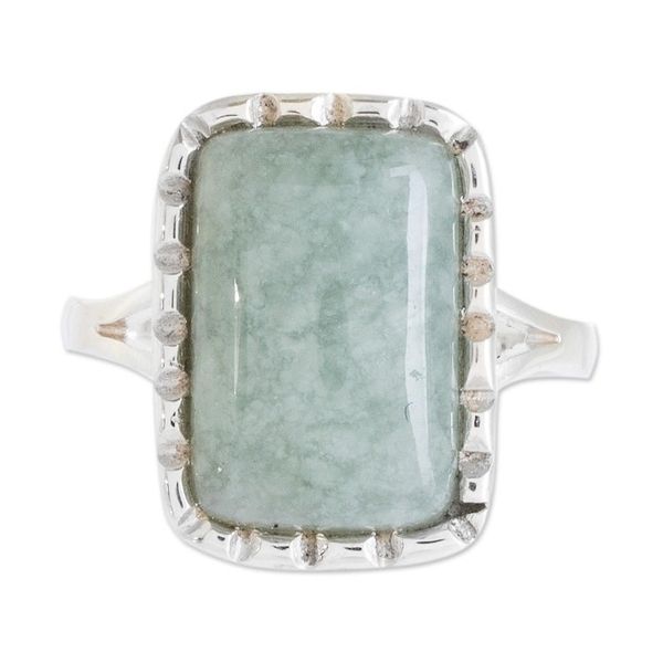 Alternate image for Square Cut Apple Green Jade Cocktail Ring from Guatemala Subtle in Apple Green