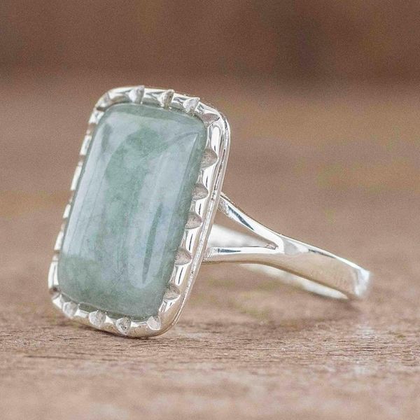 Alternate image for Square Cut Apple Green Jade Cocktail Ring from Guatemala Subtle in Apple Green