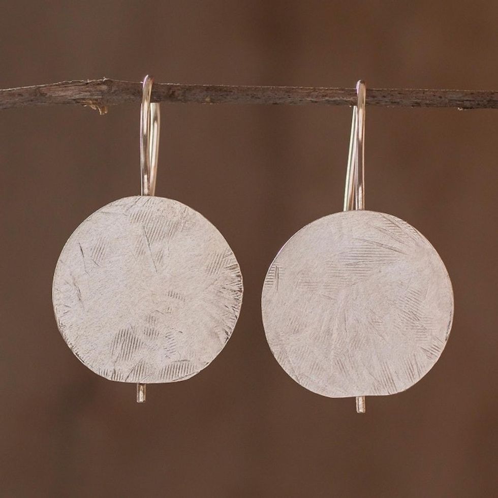 Costa Rican Sterling Silver Geometric Drop Earrings 'Costa Rican Moon'