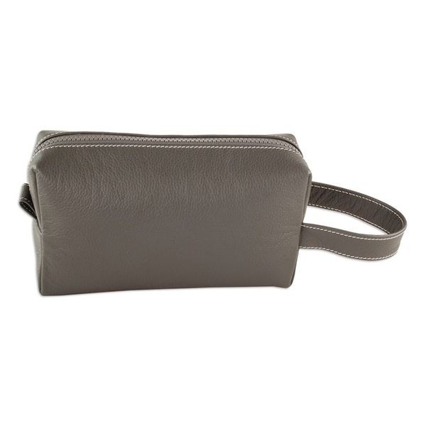 Alternate image for Hand Crafted Grey Leather Mens Toiletry Case Man of the World in Flint