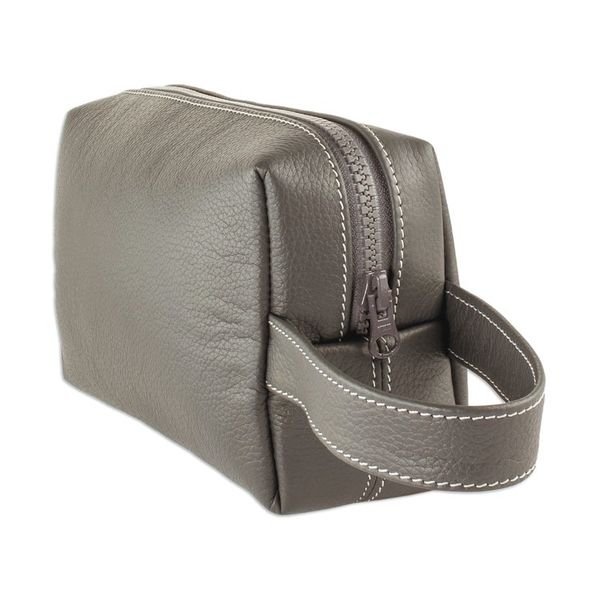 Alternate image for Hand Crafted Grey Leather Mens Toiletry Case Man of the World in Flint