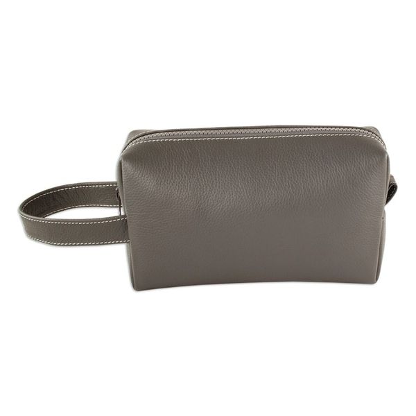 Alternate image for Hand Crafted Grey Leather Mens Toiletry Case Man of the World in Flint