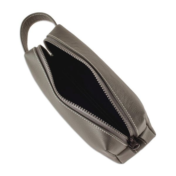 Alternate image for Hand Crafted Grey Leather Mens Toiletry Case Man of the World in Flint