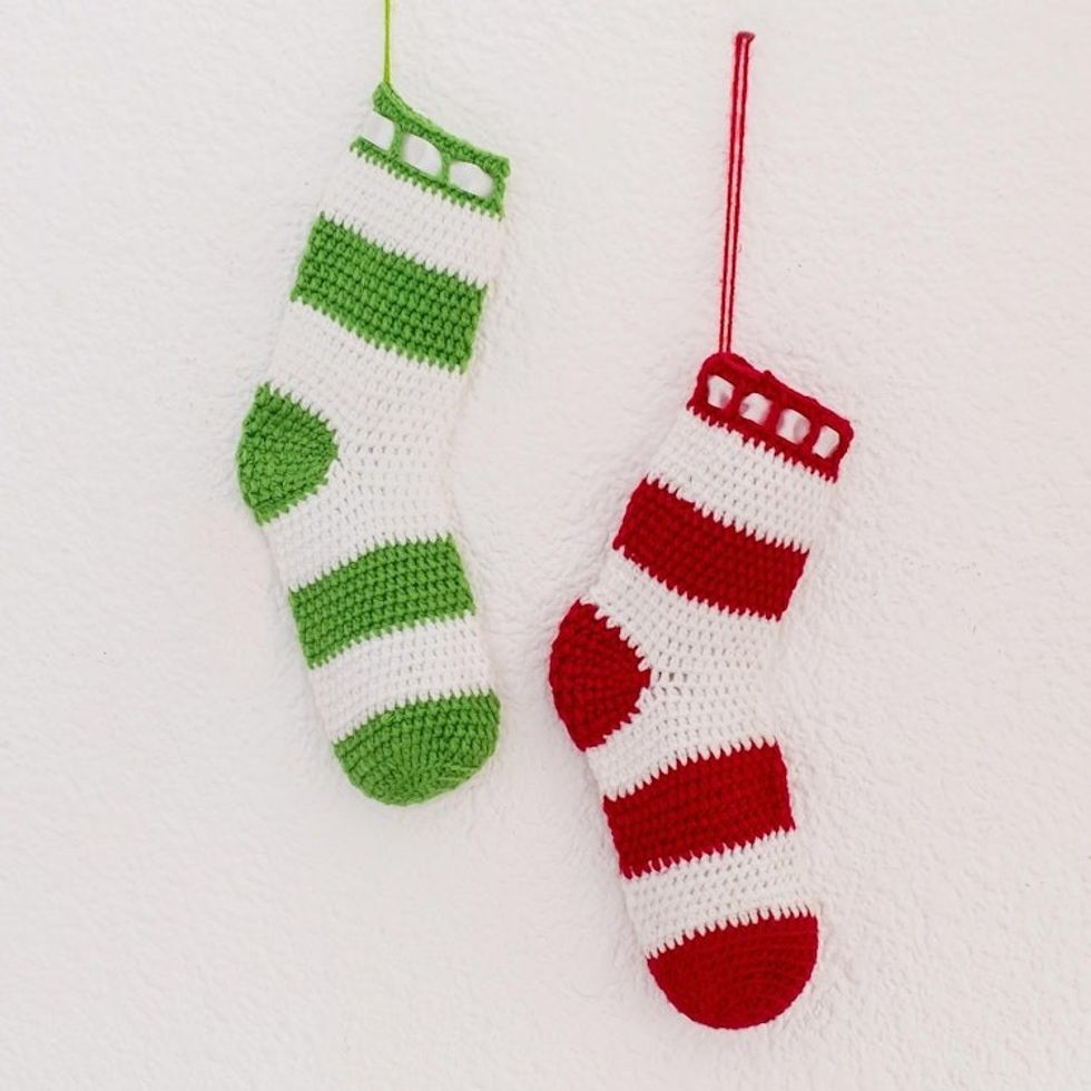 Hand-Crocheted Stocking Ornaments from Guatemala Pair 'Waiting for Presents'