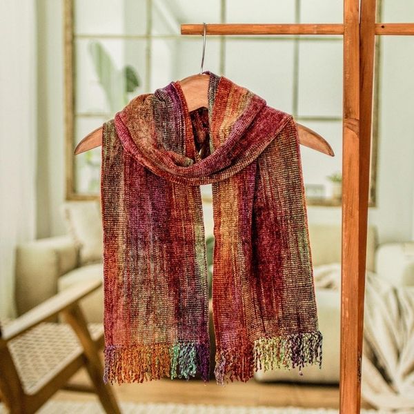 Alternate image for Multicolored Rayon Chenille Scarf from Guatemala Wine Festival