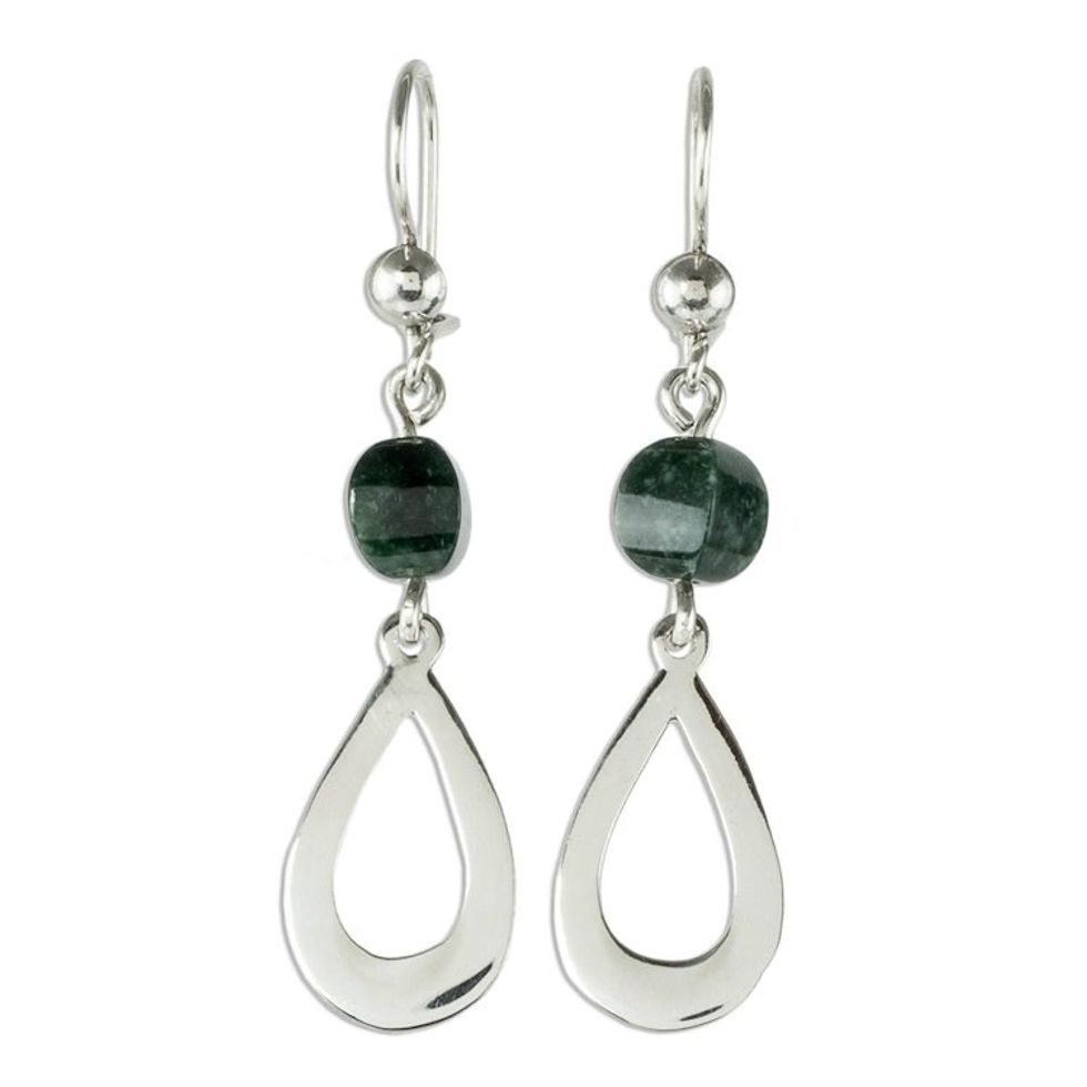 Dark Green Jade and Sterling Silver Dangle Earrings 'Ancestral Beauty in Dark Green'