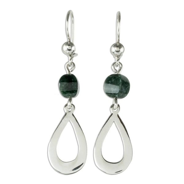 Alternate image for Dark Green Jade and Sterling Silver Dangle Earrings Ancestral Beauty in Dark Green