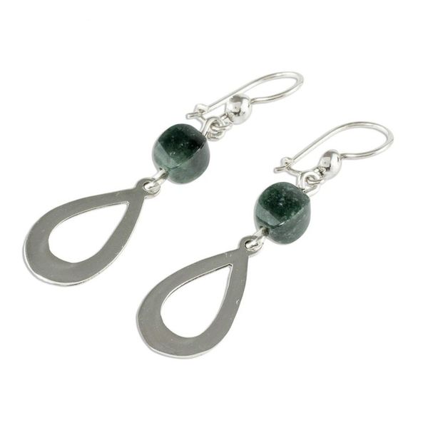 Alternate image for Dark Green Jade and Sterling Silver Dangle Earrings Ancestral Beauty in Dark Green
