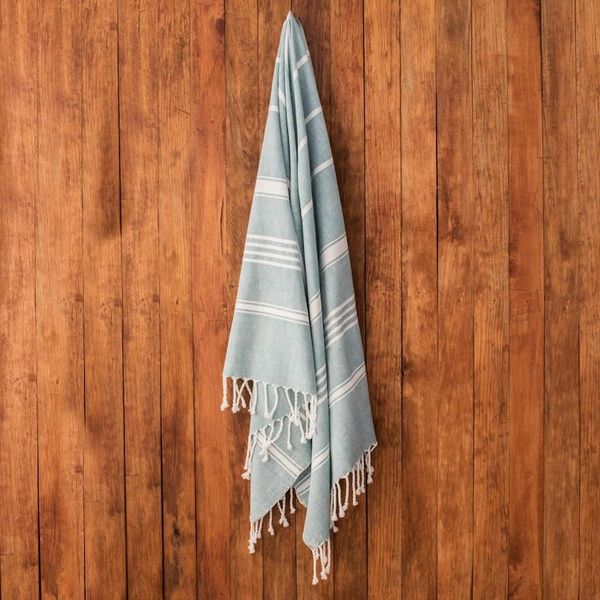 Alternate image for Striped Cotton Beach Towel in Teal from Guatemala Sweet Relaxation in Teal