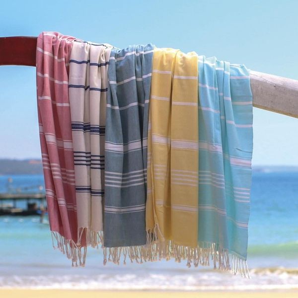 Alternate image for Striped Cotton Beach Towel in Teal from Guatemala Sweet Relaxation in Teal