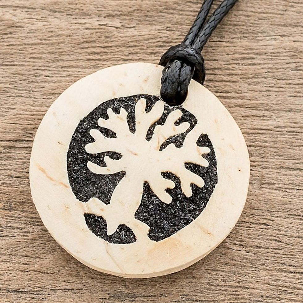 Tree-Themed Coconut Shell and Lava Stone Pendant Necklace 'Spread Your Branches'