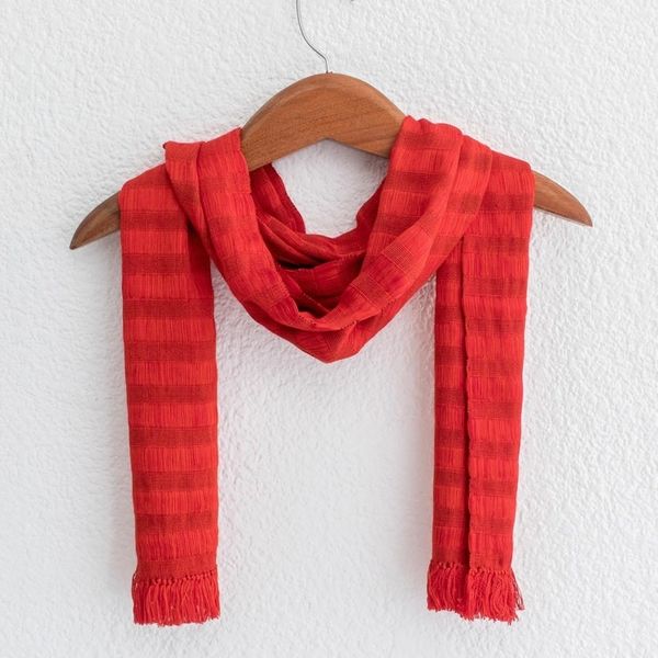 Alternate image for Crimson and Tangerine Cotton Wrap Scarf from Guatemala Subtle Passion