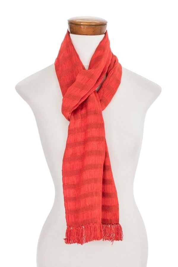 Alternate image for Crimson and Tangerine Cotton Wrap Scarf from Guatemala Subtle Passion
