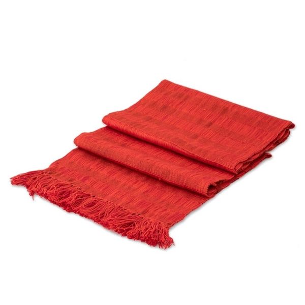 Alternate image for Crimson and Tangerine Cotton Wrap Scarf from Guatemala Subtle Passion