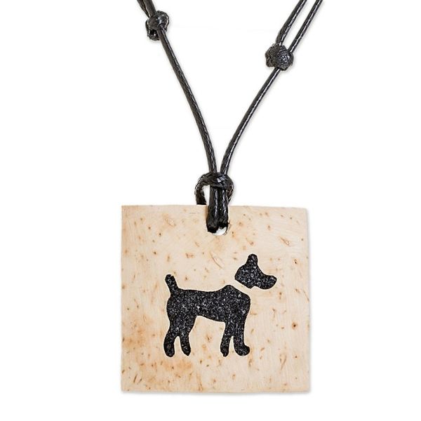 Alternate image for Coconut Shell and Lava Stone Dog Pendant Necklace Best Friend