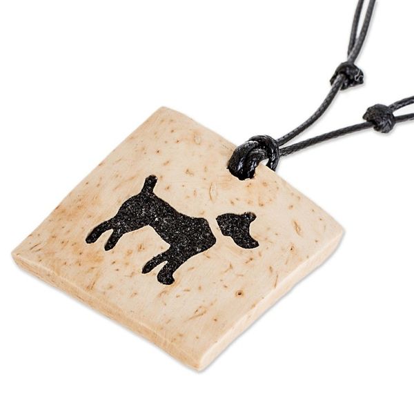 Alternate image for Coconut Shell and Lava Stone Dog Pendant Necklace Best Friend