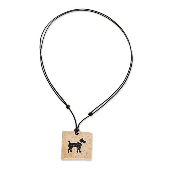 Alternate image for Coconut Shell and Lava Stone Dog Pendant Necklace Best Friend