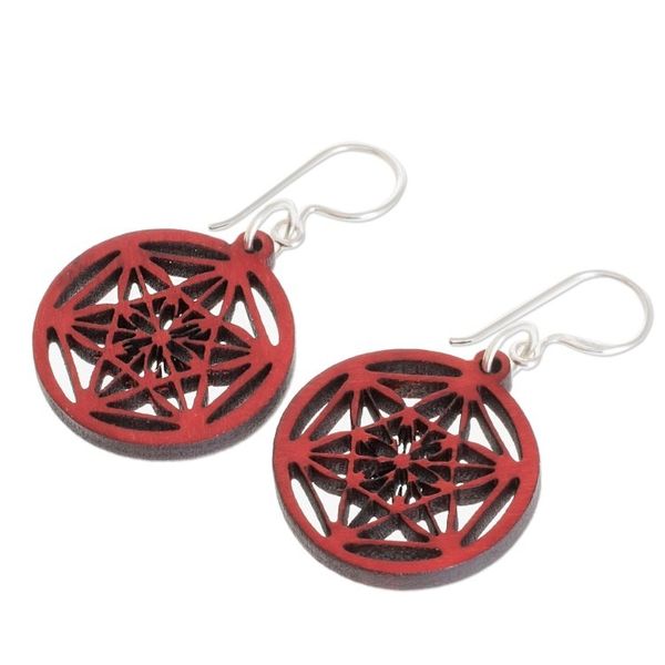 Alternate image for Star Pattern Recycled Wood Dangle Earrings in Red Stellar Magic in Red