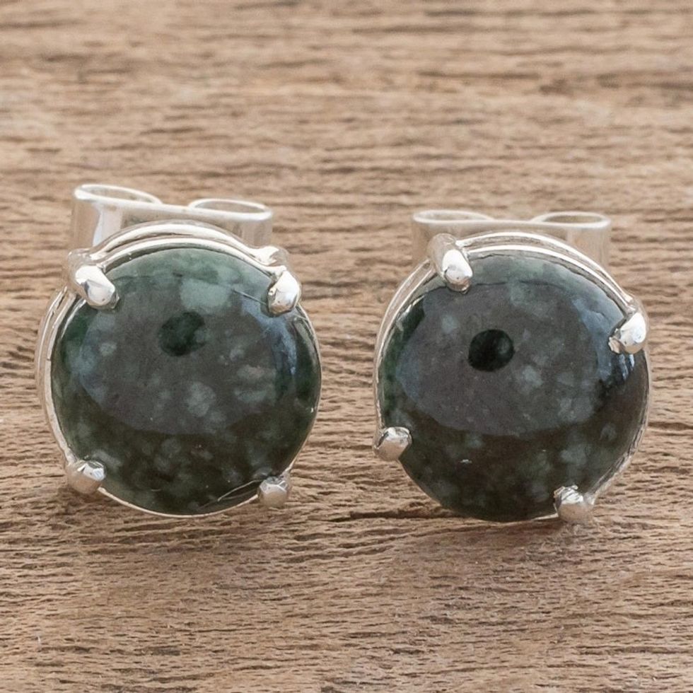 Dark Green Jade Stud Earrings Crafted in Guatemala 'Maya Sweets in Dark Green'