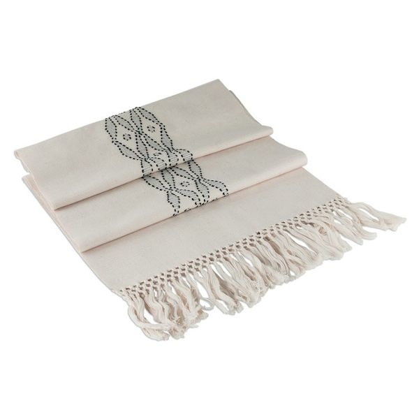Alternate image for Alabaster Cotton Table Runner with Dark Azure Accents Coban Diamonds in Azure