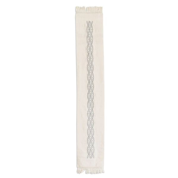 Alternate image for Alabaster Cotton Table Runner with Dark Azure Accents Coban Diamonds in Azure