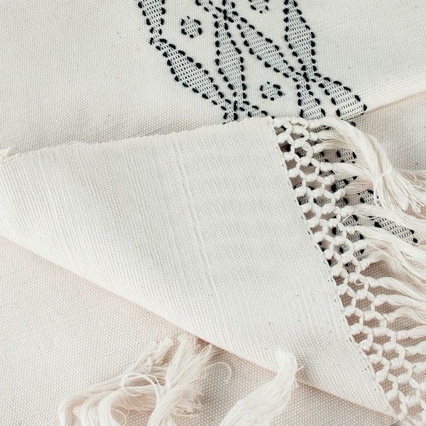 Alternate image for Alabaster Cotton Table Runner with Dark Azure Accents Coban Diamonds in Azure