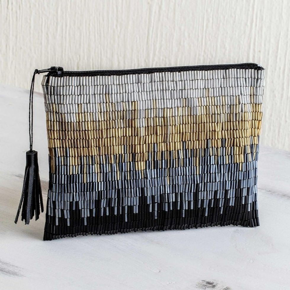 Petite Gold and Silver Hand Beaded Clutch Evening Bag 'Glittering Luxe'