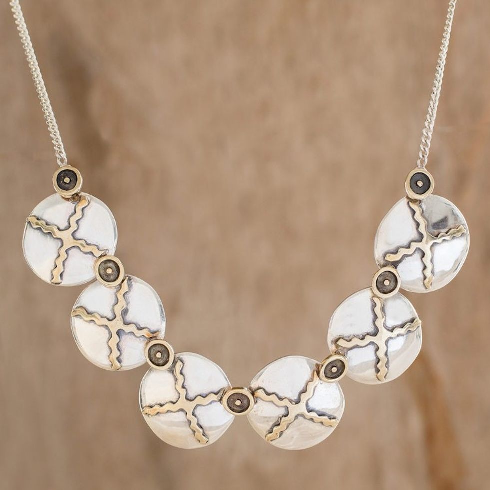 Nahual Sterling Silver and Bronze Pendant Necklace 'Tijax Liberation'