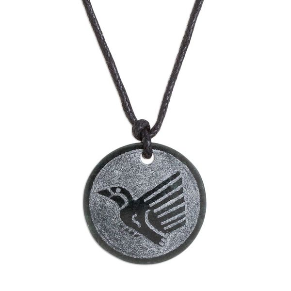 Alternate image for Hand-Carved Jade Hummingbird Pendant Necklace from Guatemala Iq