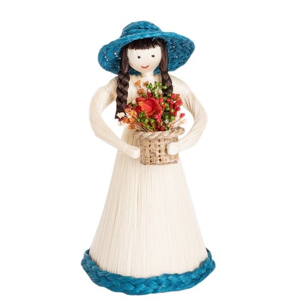 Alternate image for Natural Fiber Statuette of a Woman Gathering Flowers Country Flowers