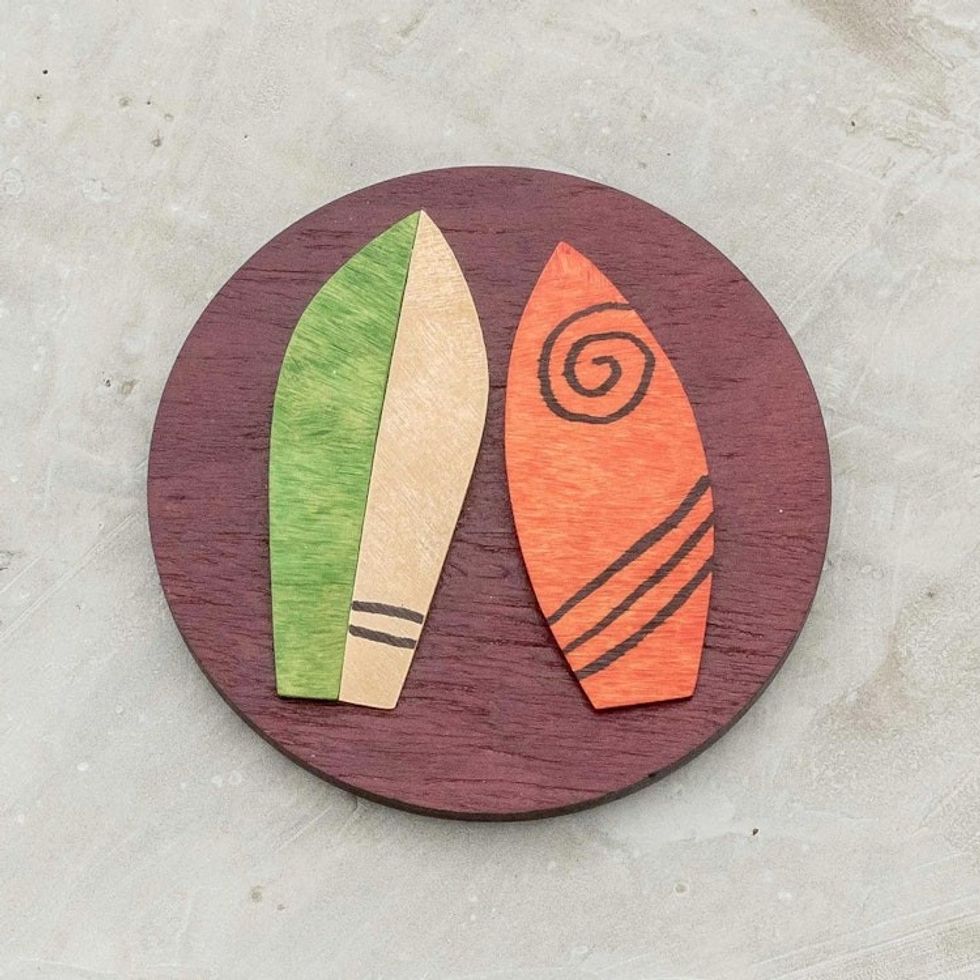 Surfing Themed Wooden Magnet 'Surf's Up'