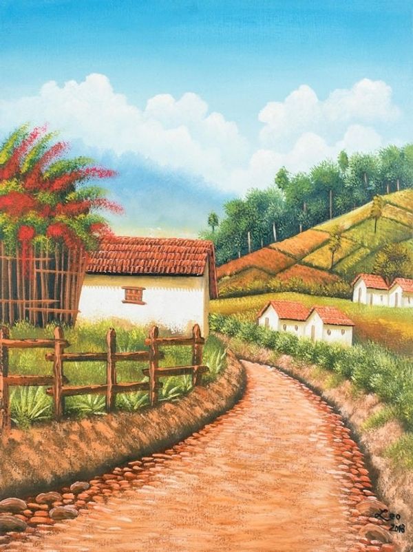 Alternate image for Signed Folk Art Landscape Painting from Guatemala Zunil