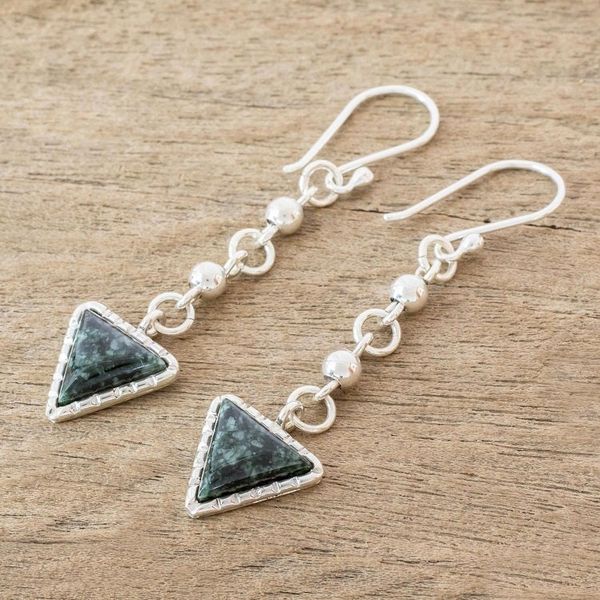 Alternate image for Dark Green Jade Dangle Earrings from Guatemala Maya Chains in Dark Green