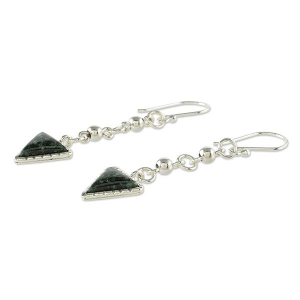 Alternate image for Dark Green Jade Dangle Earrings from Guatemala Maya Chains in Dark Green