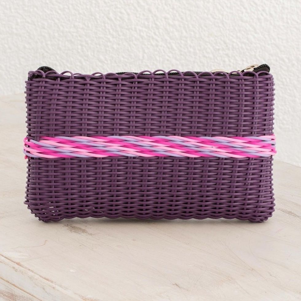 Recycled Handwoven Clutch in Eggplant from Guatemala 'Harmony of Color in Eggplant'